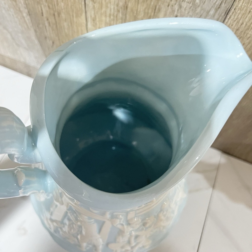 Antique Ridgway Staffordshire Tam O Shanter Lg Pitcher Jug Relief Light Blue 10" - Picture 3 of 12